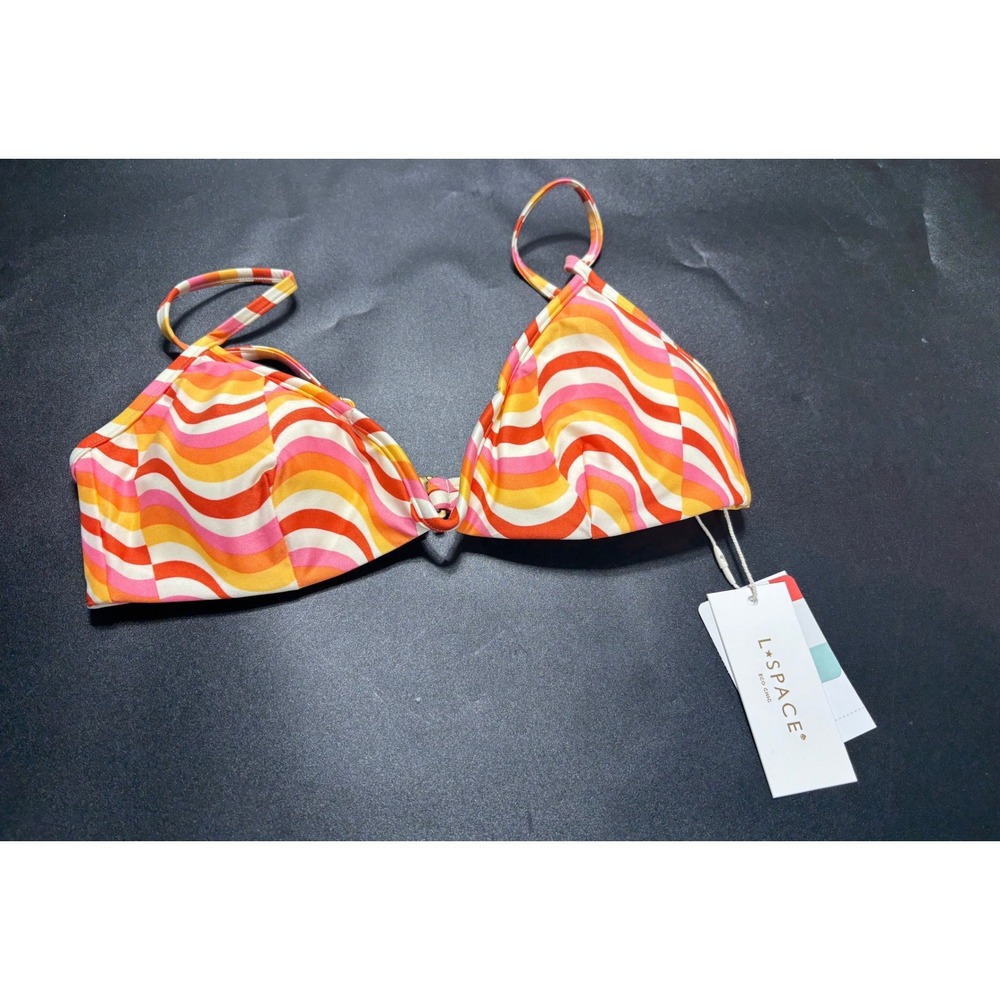 L*Space Helena Bikini Top Small Orange Pink Yellow Retro Wave LSHET22P NEW